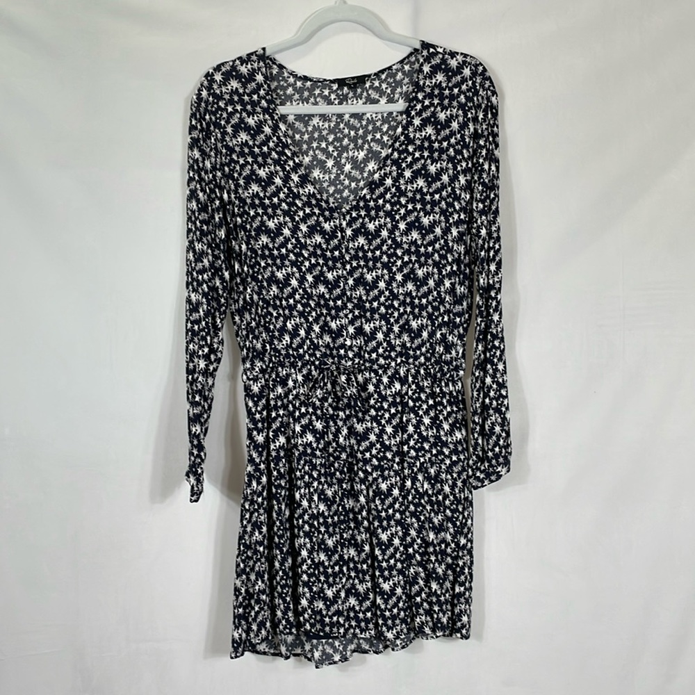 Rails Black and White Star Print Long Sleeve Dress